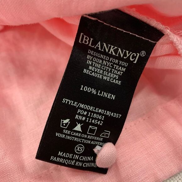 NWT BlankNYC XS 100% linen pink cropped button down shirt - Picture 8 of 11